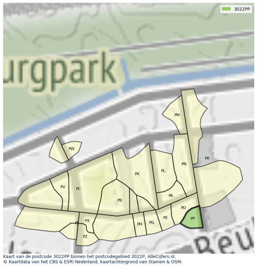 Afbeelding van het postcodegebied 3022 PP op de kaart.