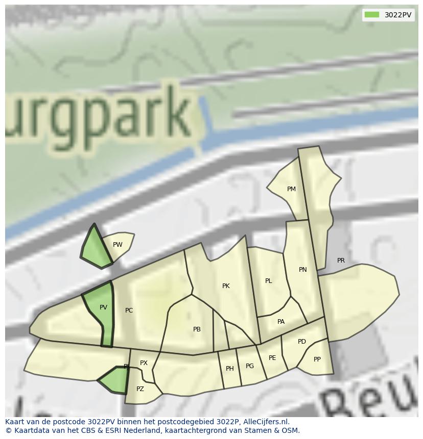 Afbeelding van het postcodegebied 3022 PV op de kaart.