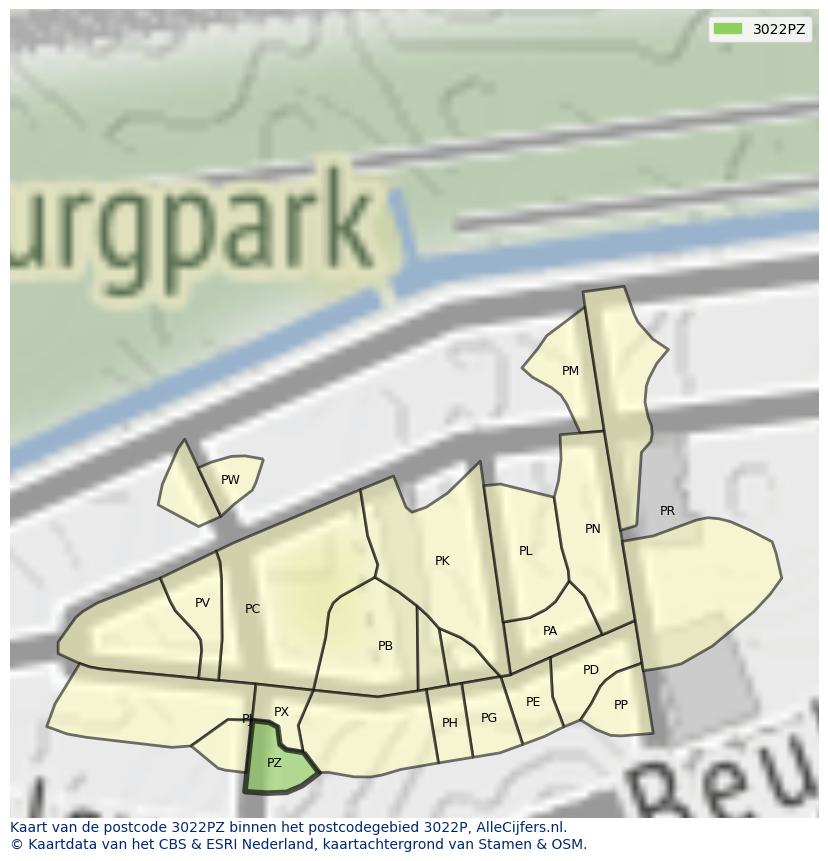 Afbeelding van het postcodegebied 3022 PZ op de kaart.