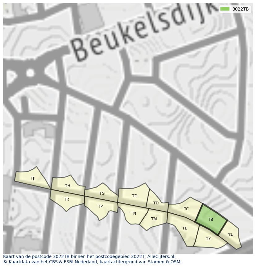 Afbeelding van het postcodegebied 3022 TB op de kaart.