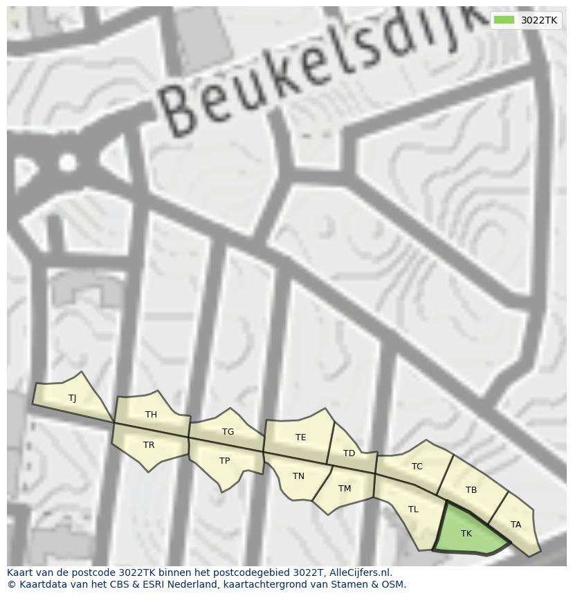 Afbeelding van het postcodegebied 3022 TK op de kaart.