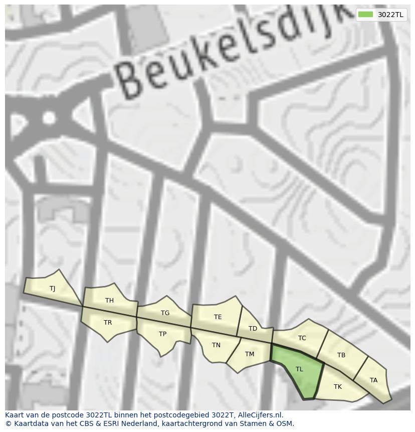 Afbeelding van het postcodegebied 3022 TL op de kaart.