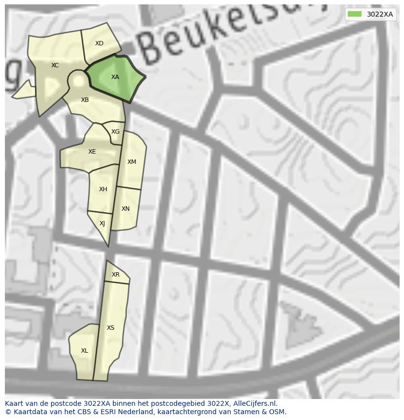 Afbeelding van het postcodegebied 3022 XA op de kaart.