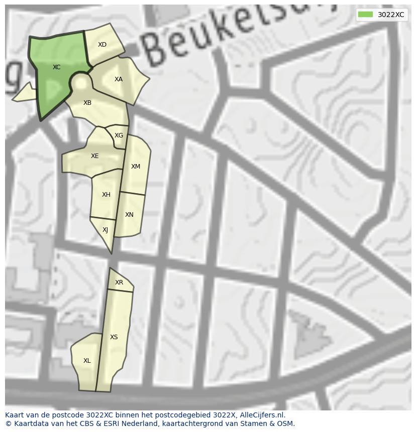 Afbeelding van het postcodegebied 3022 XC op de kaart.