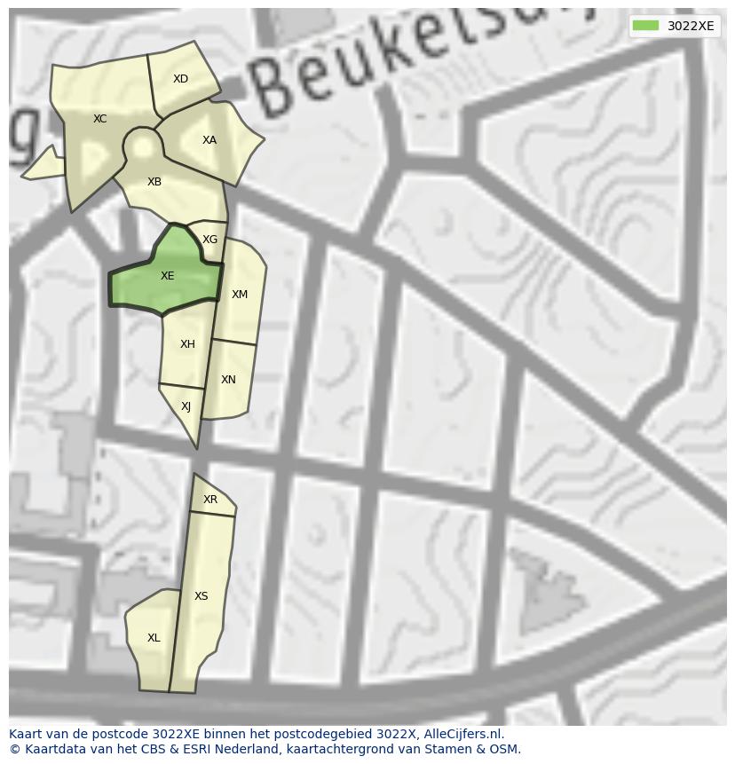 Afbeelding van het postcodegebied 3022 XE op de kaart.
