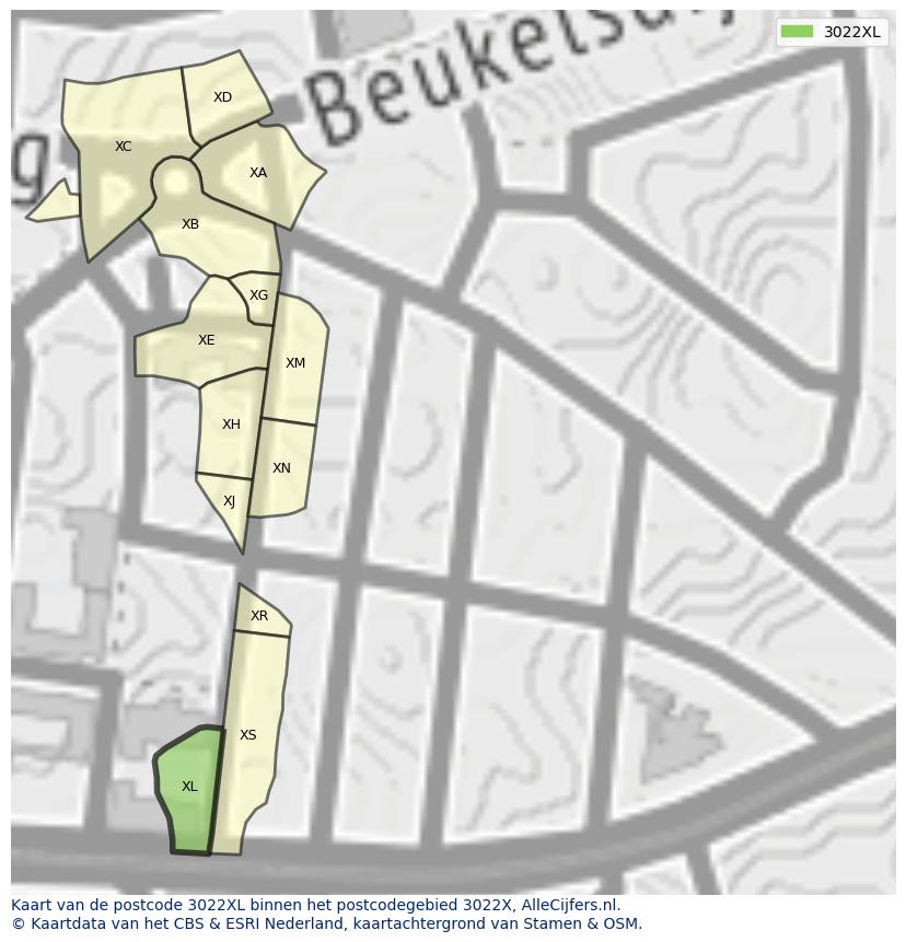 Afbeelding van het postcodegebied 3022 XL op de kaart.