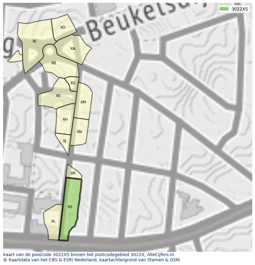 Afbeelding van het postcodegebied 3022 XS op de kaart.