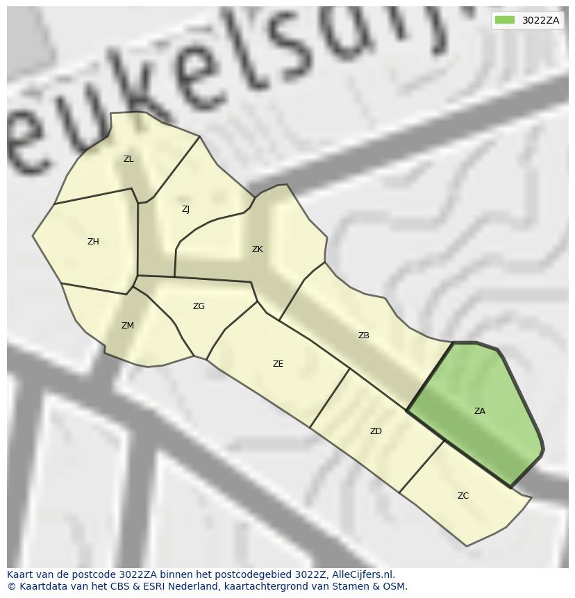 Afbeelding van het postcodegebied 3022 ZA op de kaart.