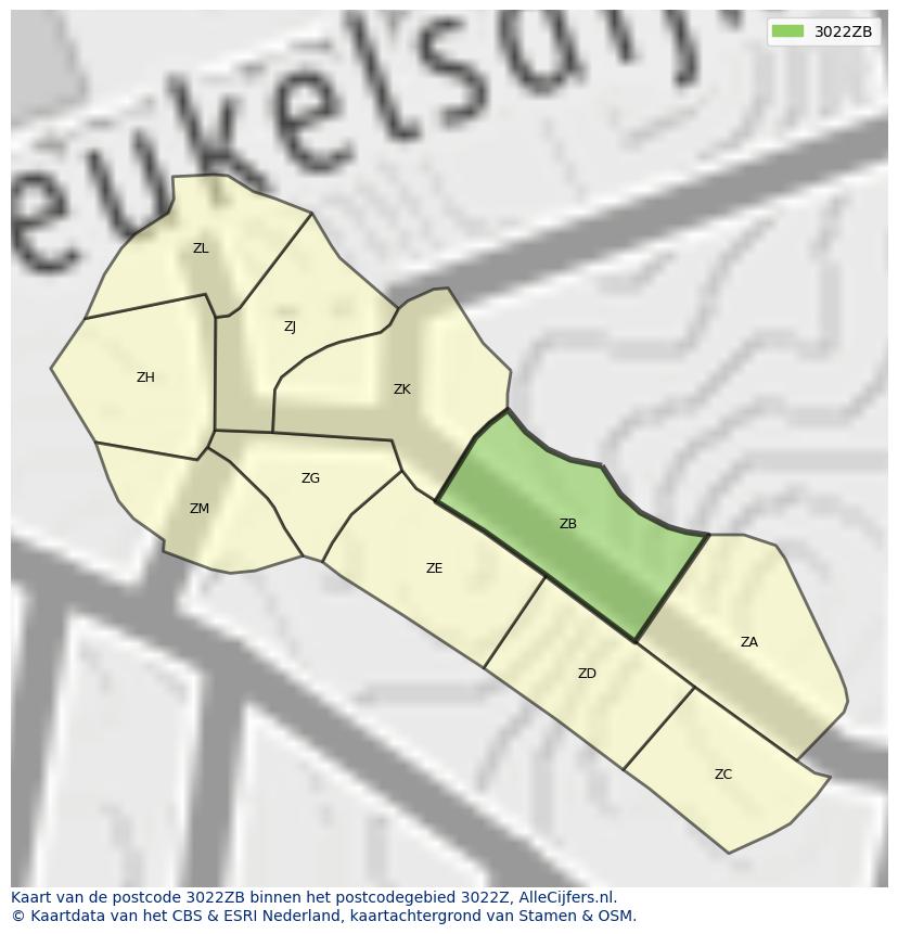 Afbeelding van het postcodegebied 3022 ZB op de kaart.