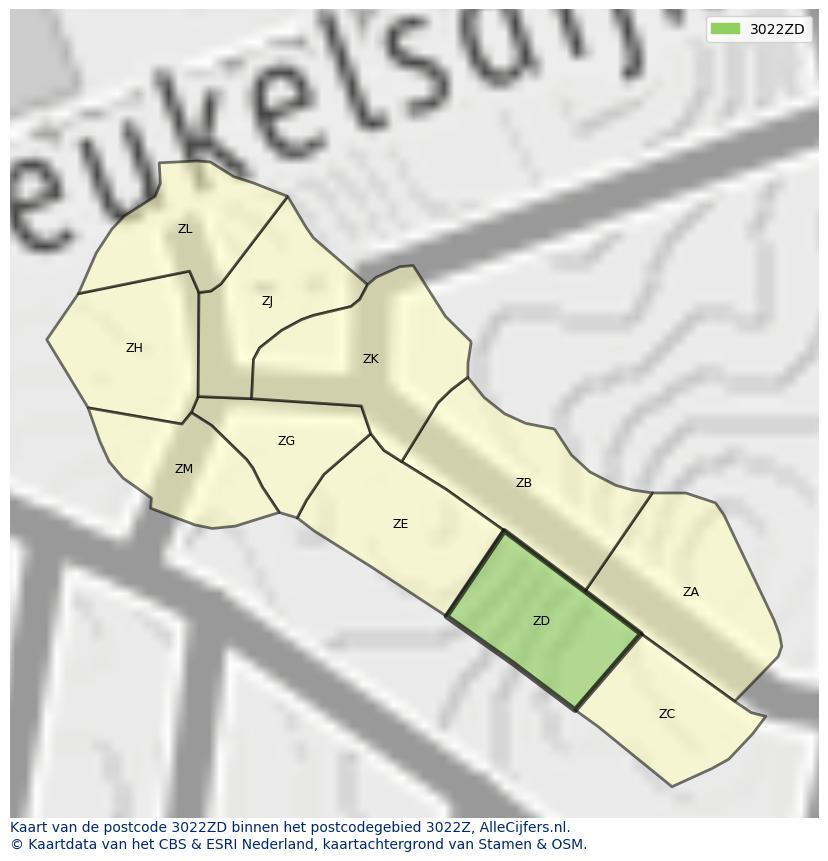 Afbeelding van het postcodegebied 3022 ZD op de kaart.