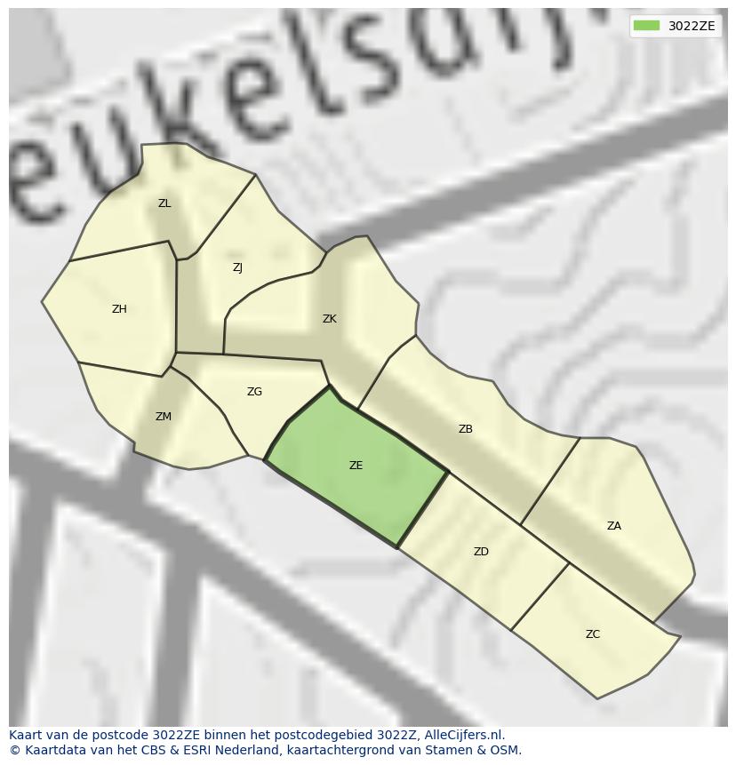 Afbeelding van het postcodegebied 3022 ZE op de kaart.