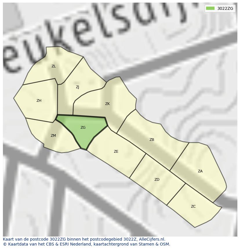 Afbeelding van het postcodegebied 3022 ZG op de kaart.