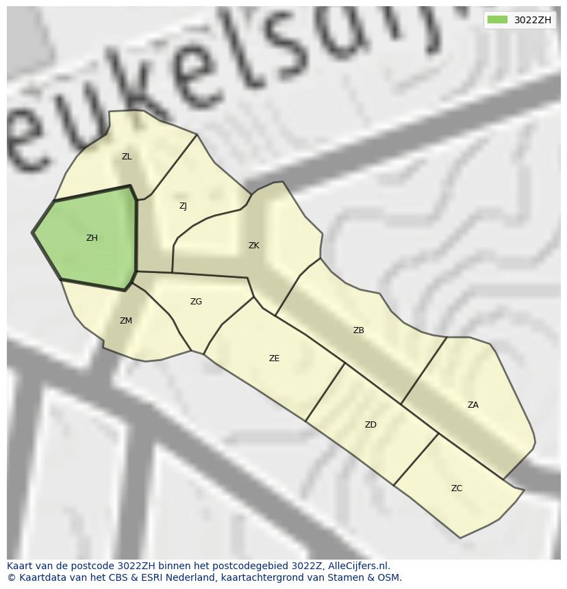 Afbeelding van het postcodegebied 3022 ZH op de kaart.