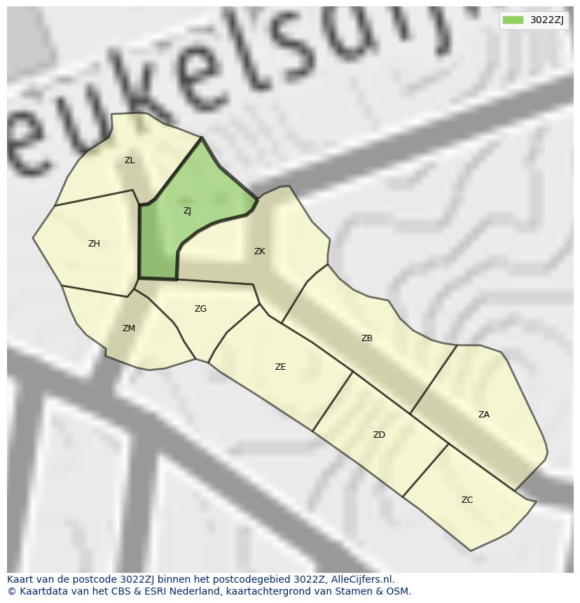 Afbeelding van het postcodegebied 3022 ZJ op de kaart.
