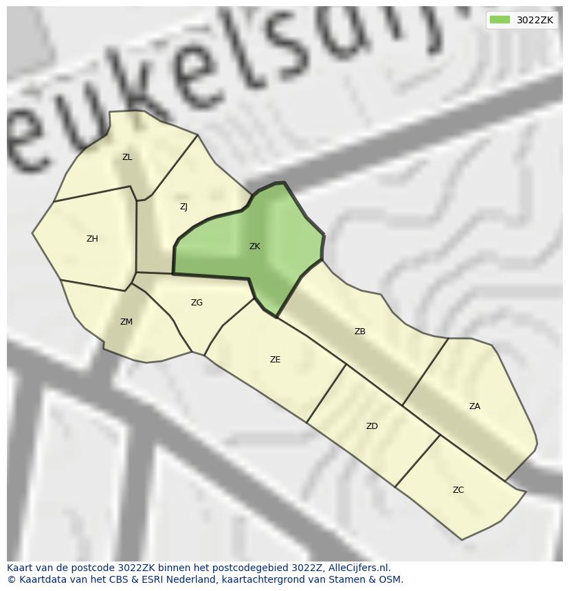 Afbeelding van het postcodegebied 3022 ZK op de kaart.
