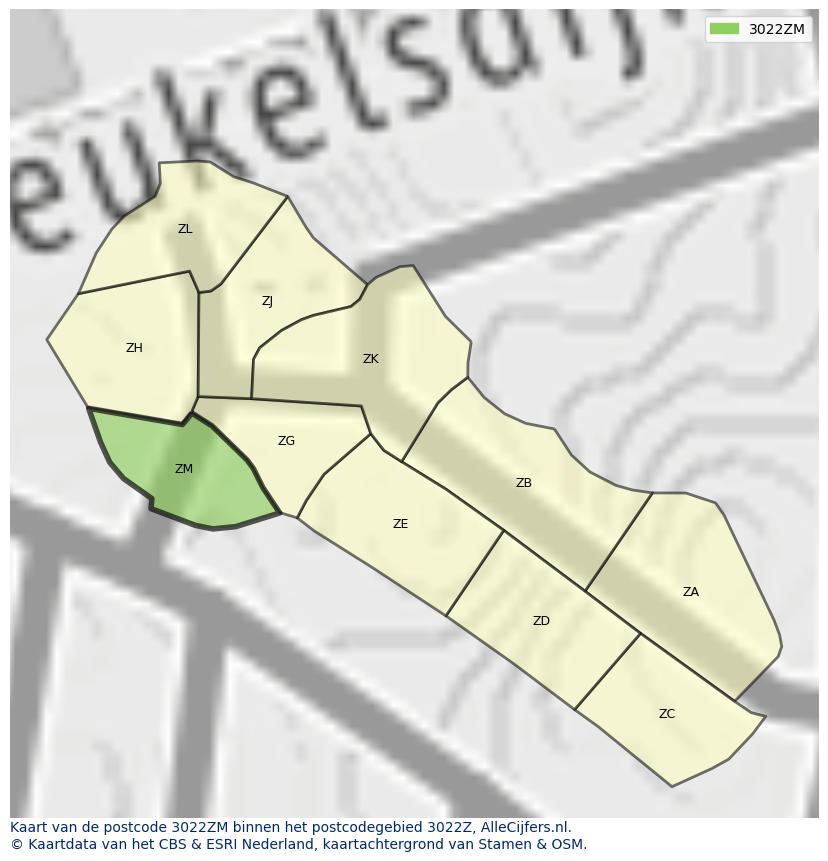 Afbeelding van het postcodegebied 3022 ZM op de kaart.