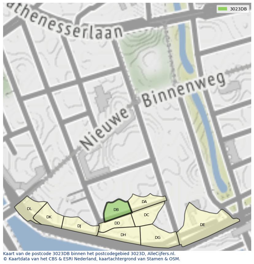 Afbeelding van het postcodegebied 3023 DB op de kaart.