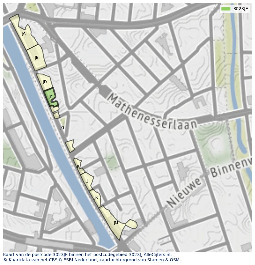 Afbeelding van het postcodegebied 3023 JE op de kaart.