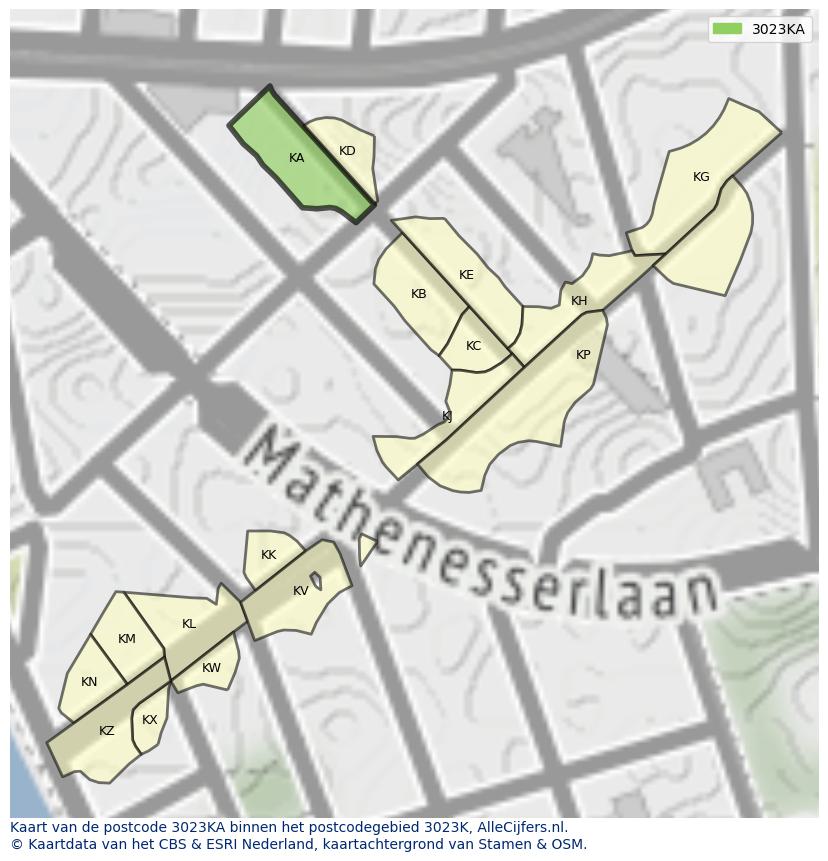Afbeelding van het postcodegebied 3023 KA op de kaart.
