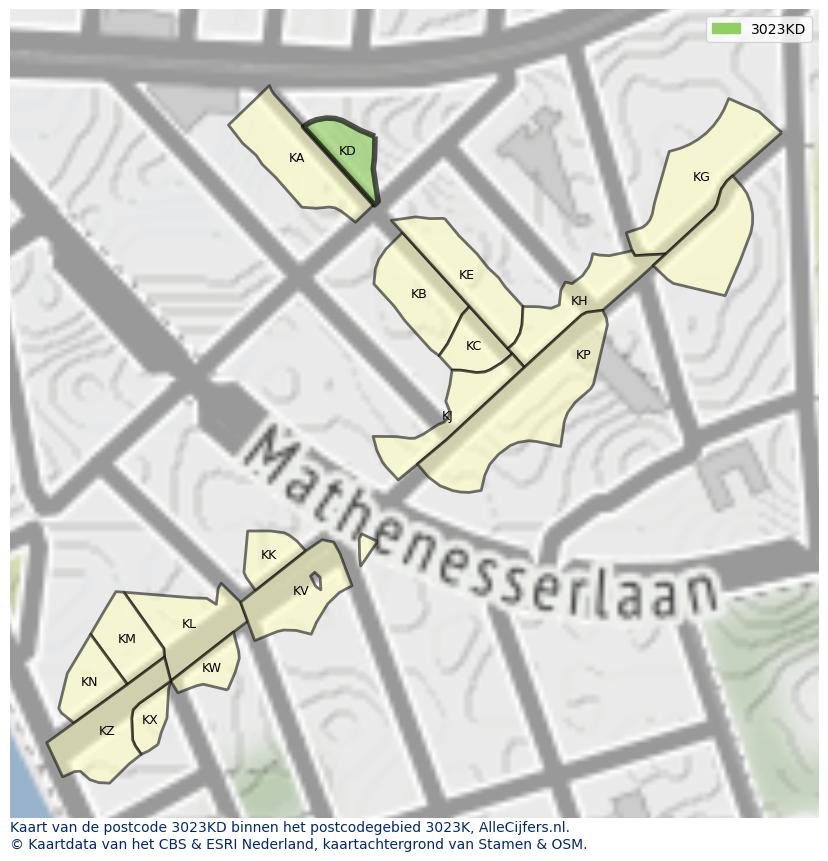 Afbeelding van het postcodegebied 3023 KD op de kaart.