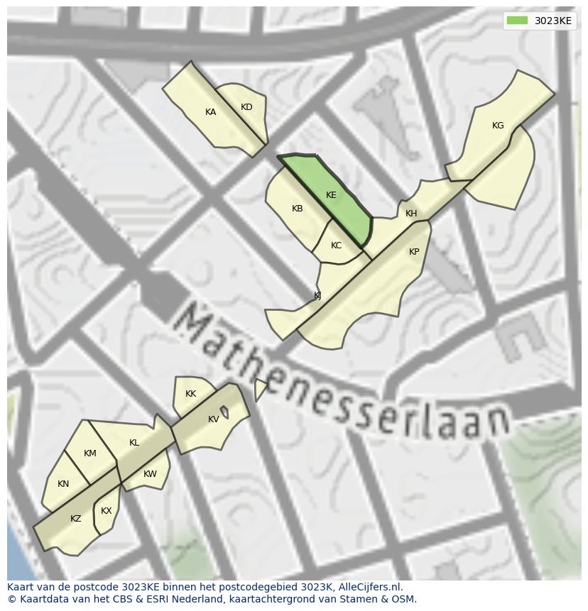 Afbeelding van het postcodegebied 3023 KE op de kaart.