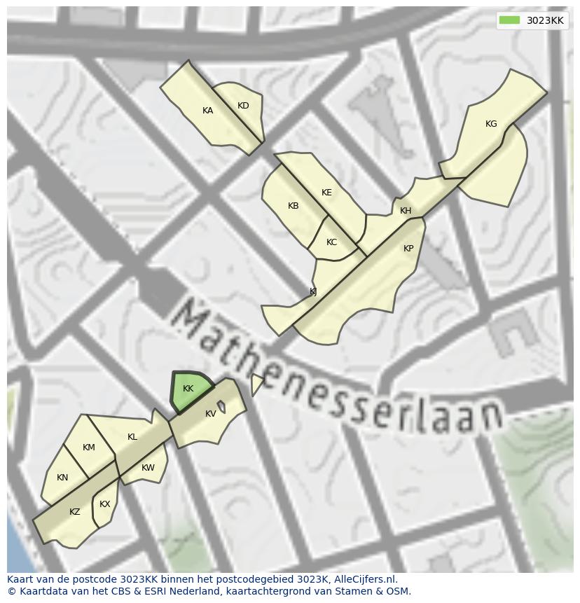 Afbeelding van het postcodegebied 3023 KK op de kaart.