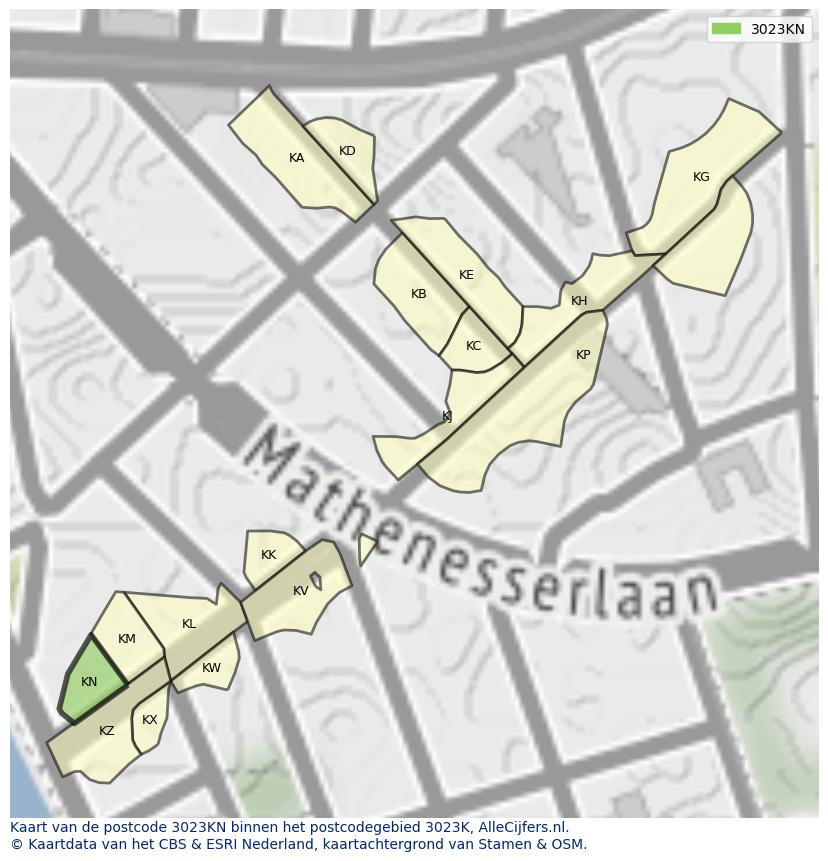 Afbeelding van het postcodegebied 3023 KN op de kaart.