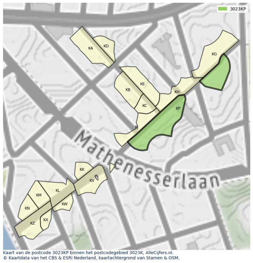 Afbeelding van het postcodegebied 3023 KP op de kaart.