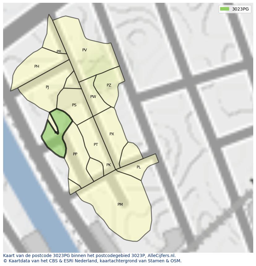 Afbeelding van het postcodegebied 3023 PG op de kaart.