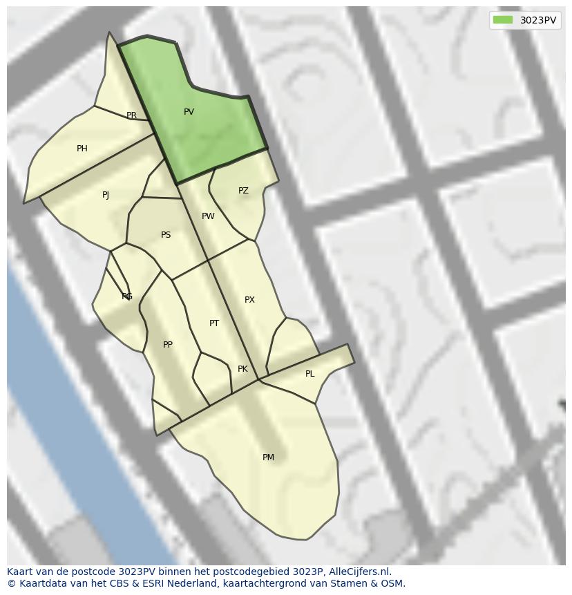 Afbeelding van het postcodegebied 3023 PV op de kaart.