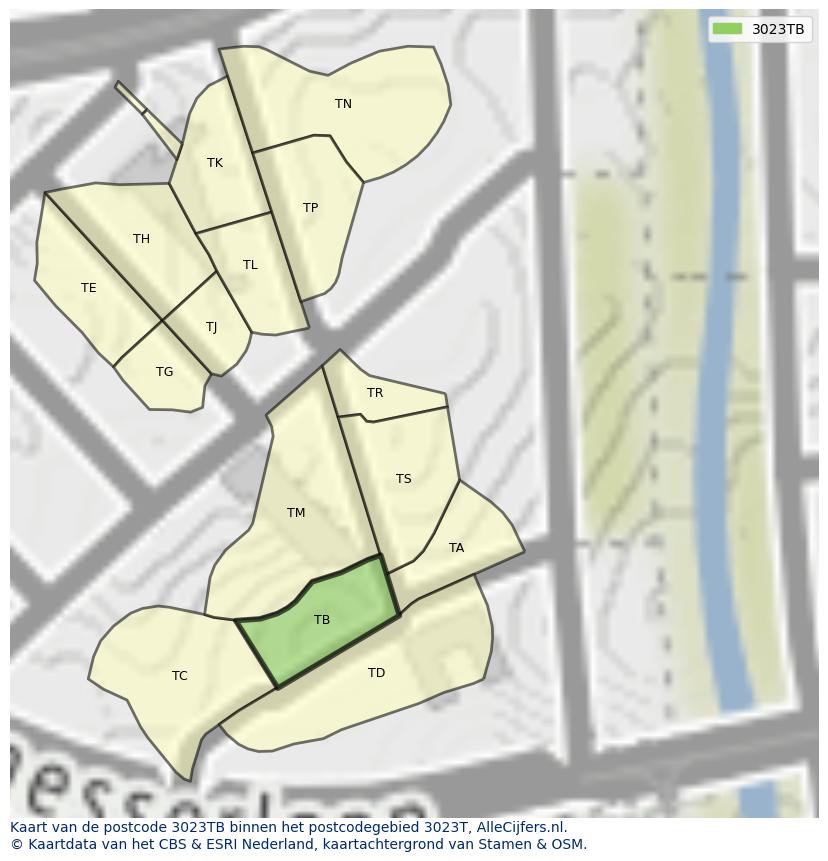 Afbeelding van het postcodegebied 3023 TB op de kaart.