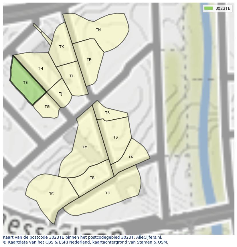 Afbeelding van het postcodegebied 3023 TE op de kaart.