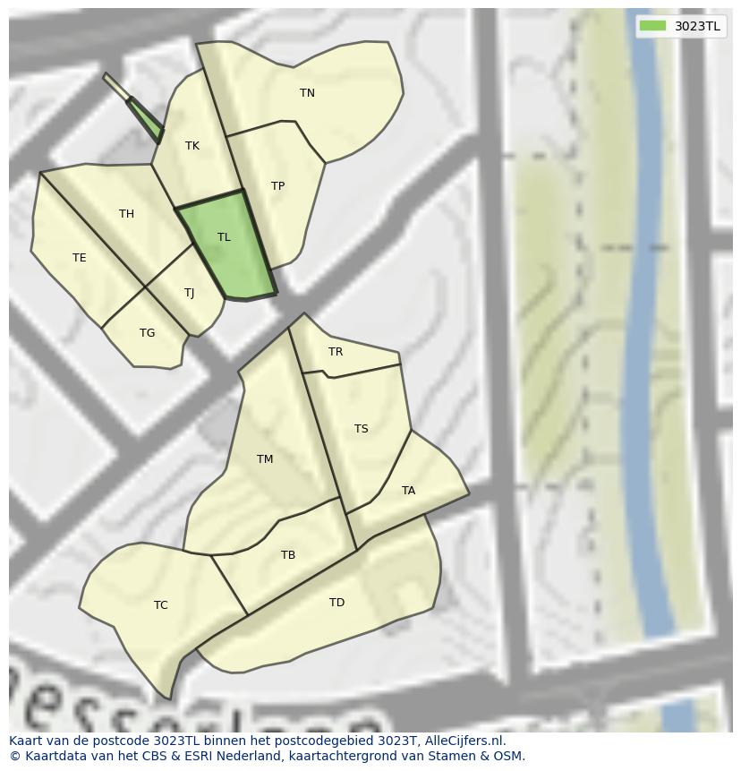 Afbeelding van het postcodegebied 3023 TL op de kaart.