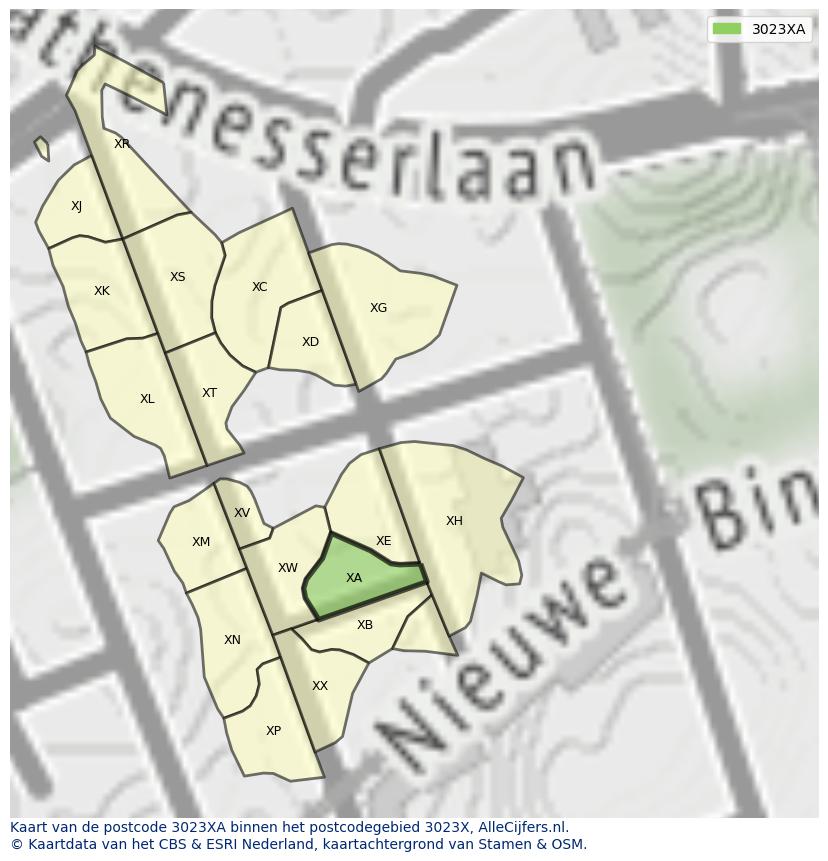 Afbeelding van het postcodegebied 3023 XA op de kaart.