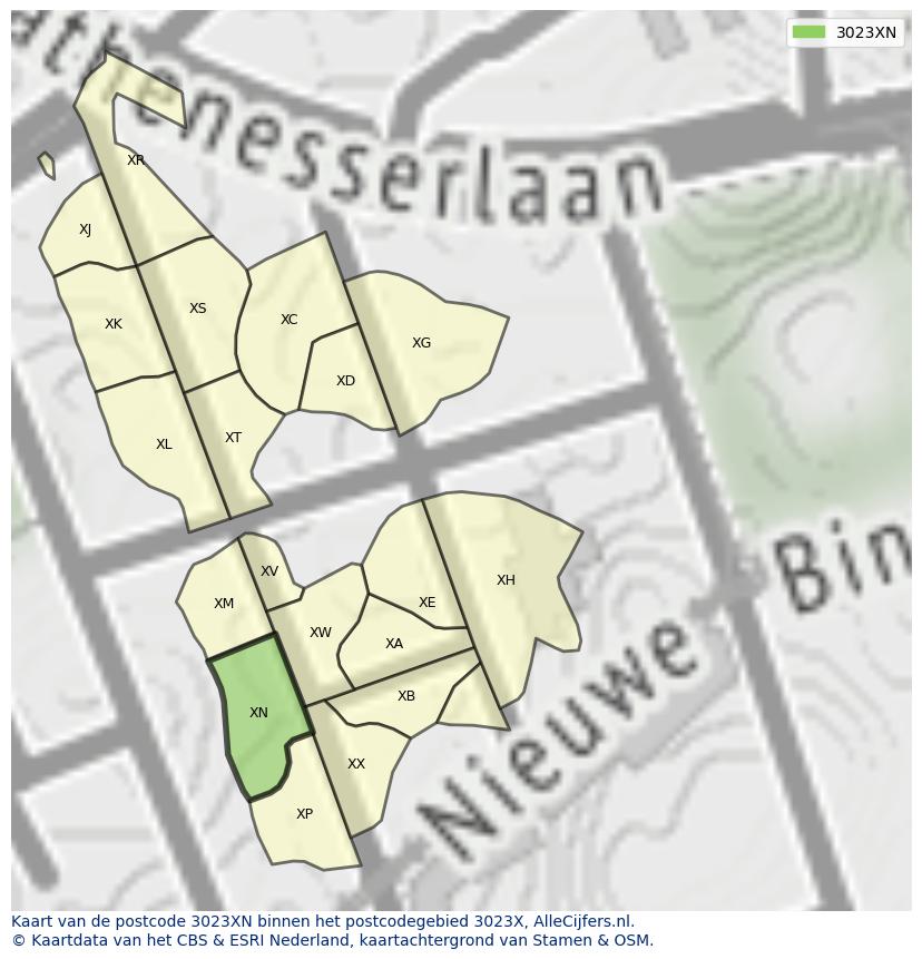 Afbeelding van het postcodegebied 3023 XN op de kaart.
