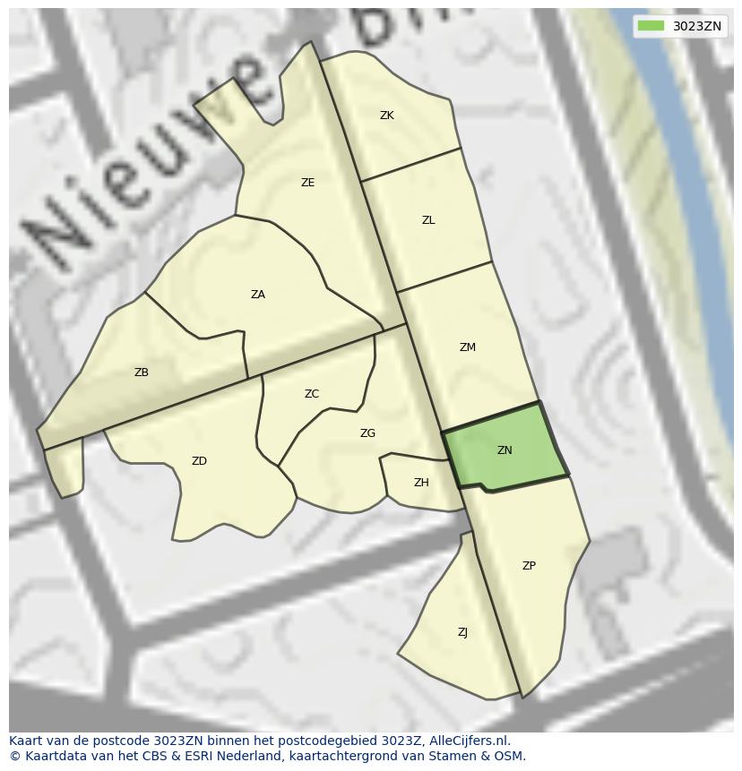 Afbeelding van het postcodegebied 3023 ZN op de kaart.