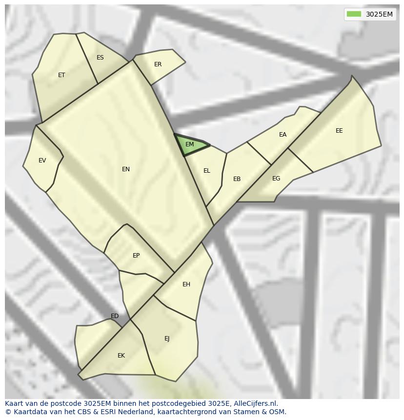 Afbeelding van het postcodegebied 3025 EM op de kaart.