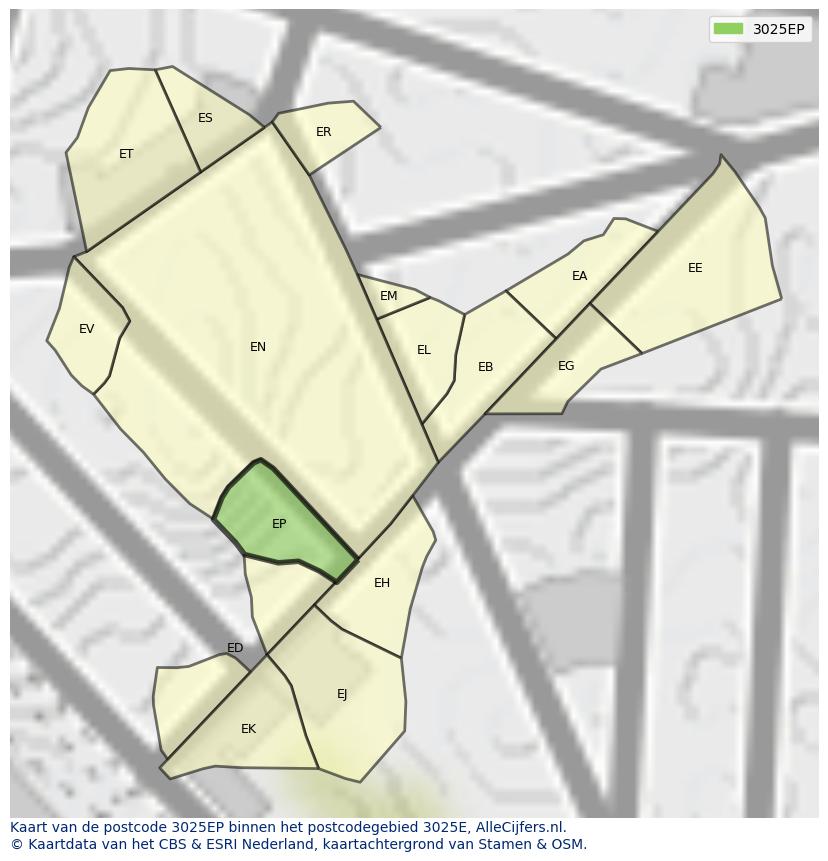 Afbeelding van het postcodegebied 3025 EP op de kaart.