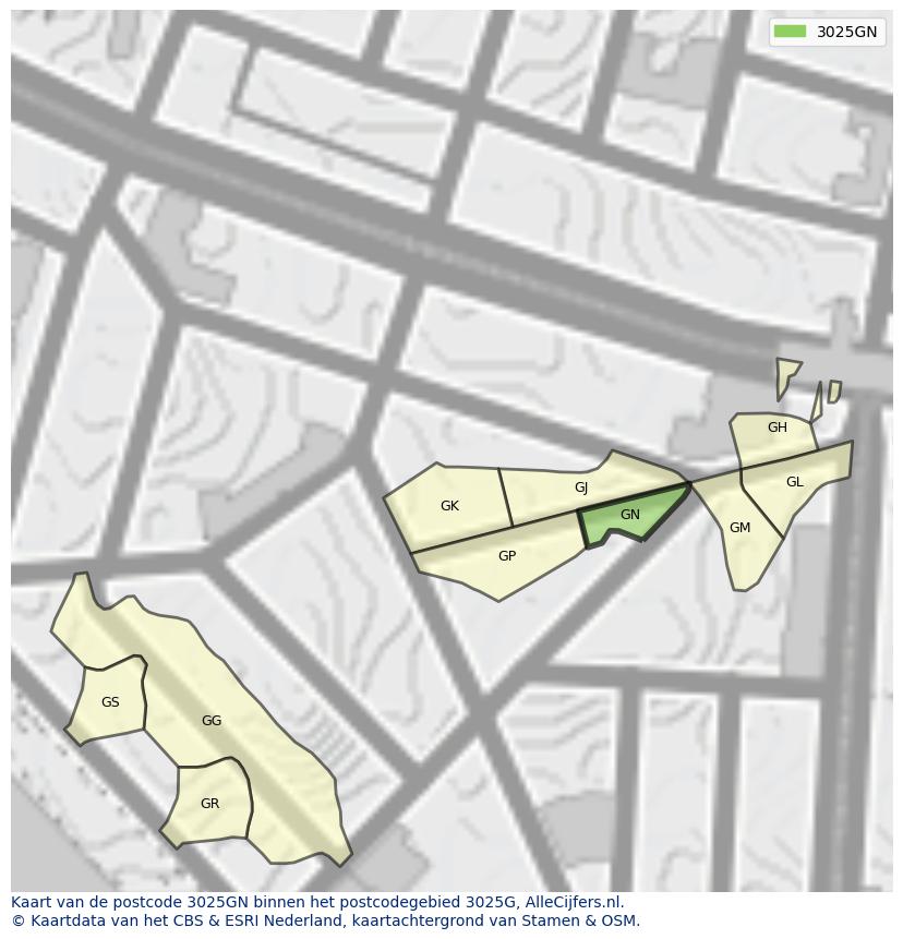 Afbeelding van het postcodegebied 3025 GN op de kaart.