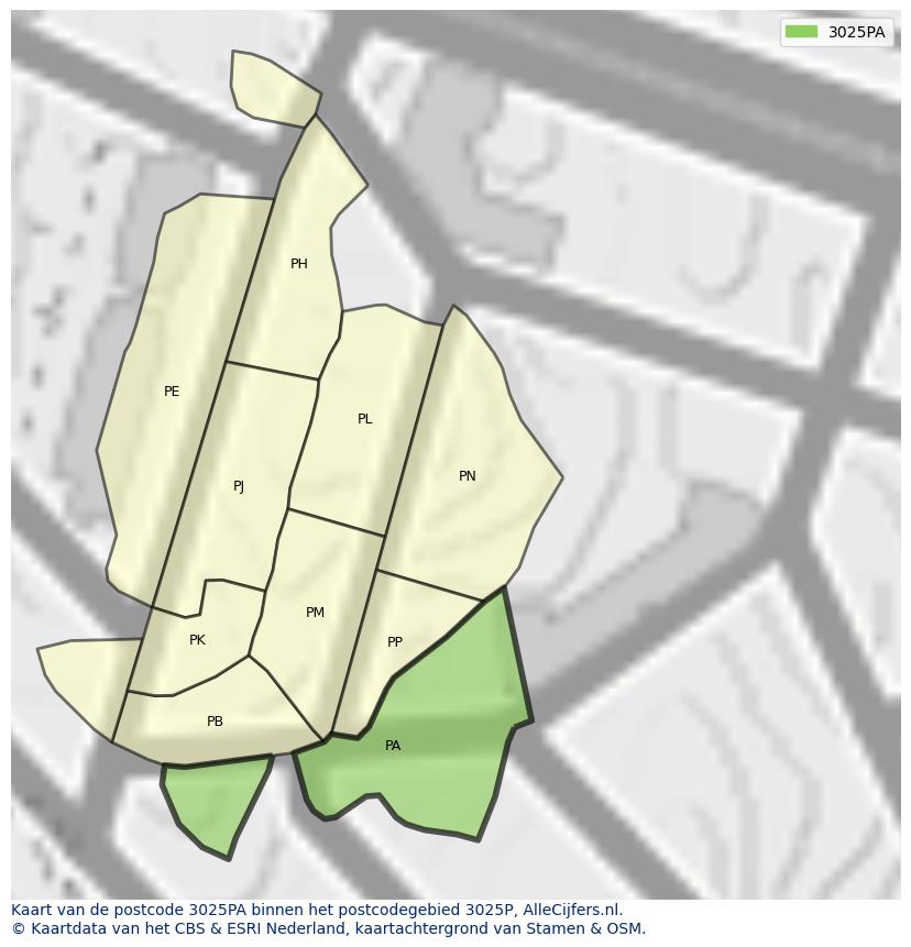 Afbeelding van het postcodegebied 3025 PA op de kaart.