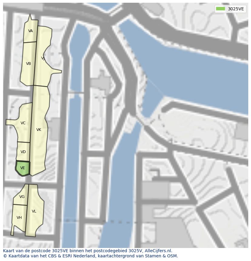Afbeelding van het postcodegebied 3025 VE op de kaart.