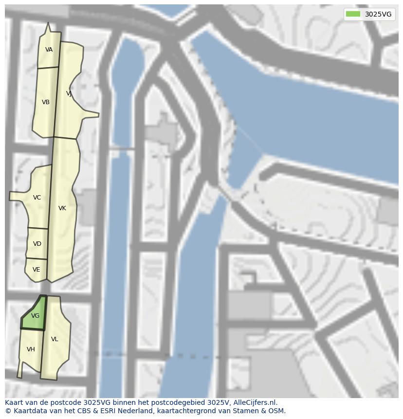 Afbeelding van het postcodegebied 3025 VG op de kaart.