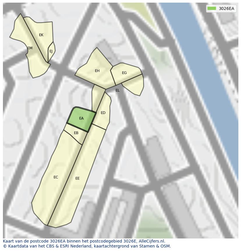 Afbeelding van het postcodegebied 3026 EA op de kaart.