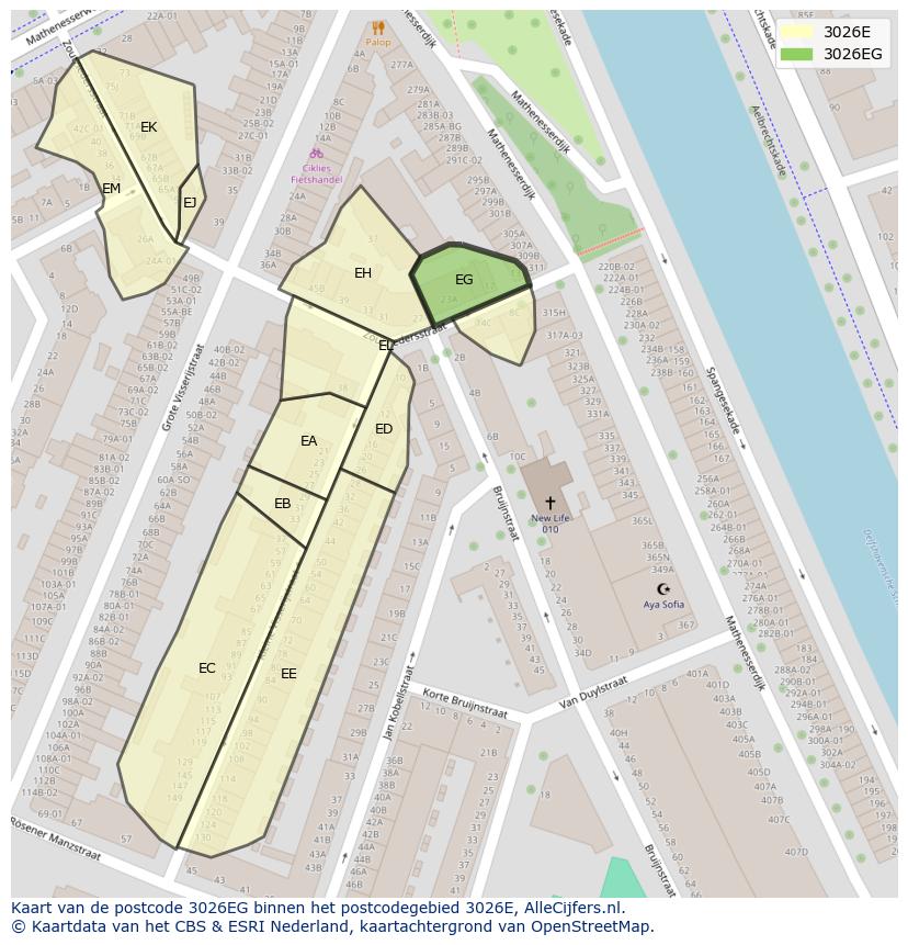 Afbeelding van het postcodegebied 3026 EG op de kaart.