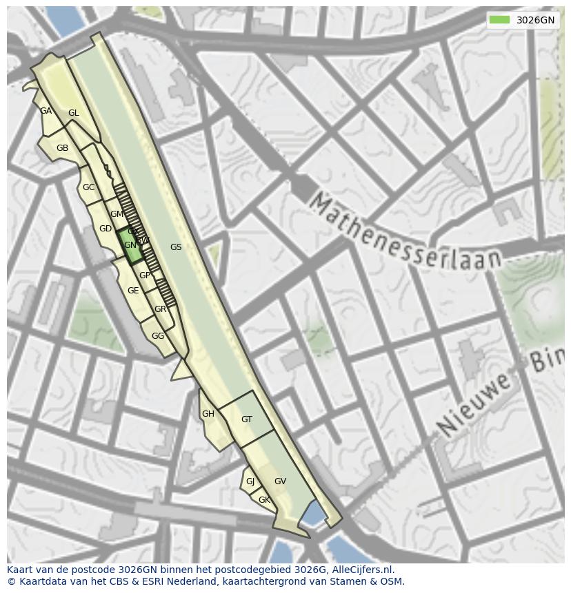 Afbeelding van het postcodegebied 3026 GN op de kaart.