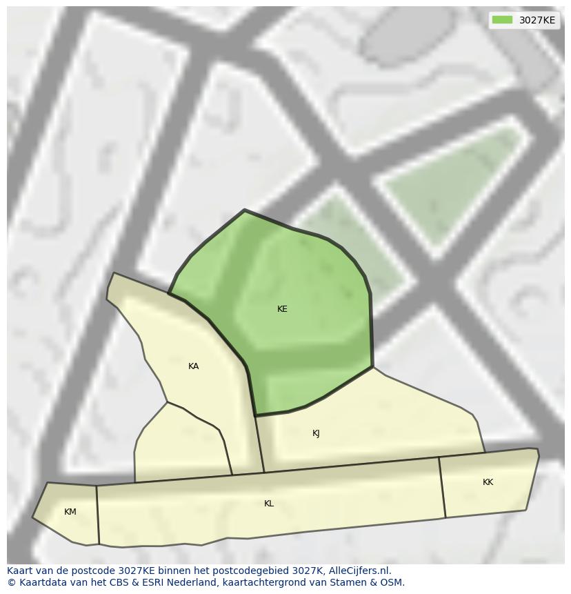 Afbeelding van het postcodegebied 3027 KE op de kaart.