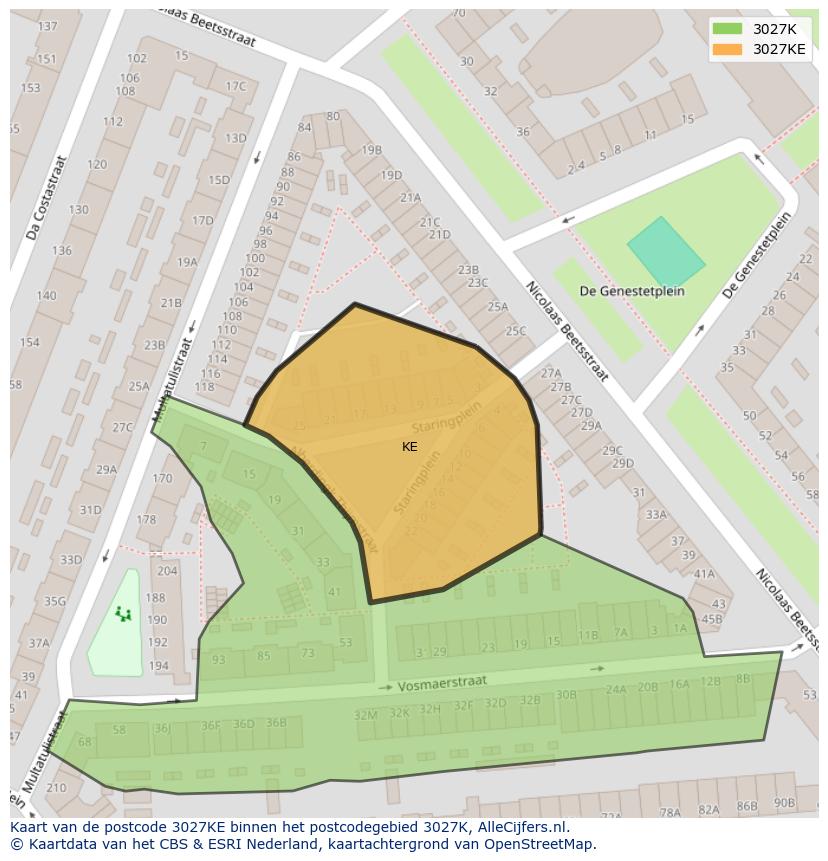 Afbeelding van het postcodegebied 3027 KE op de kaart.
