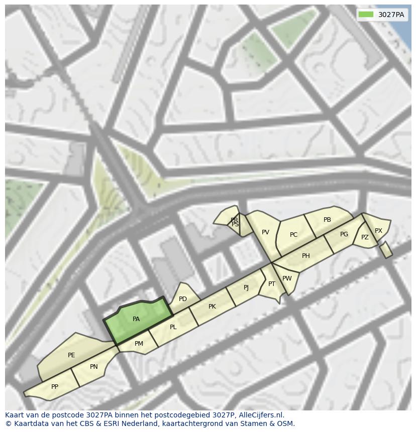 Afbeelding van het postcodegebied 3027 PA op de kaart.
