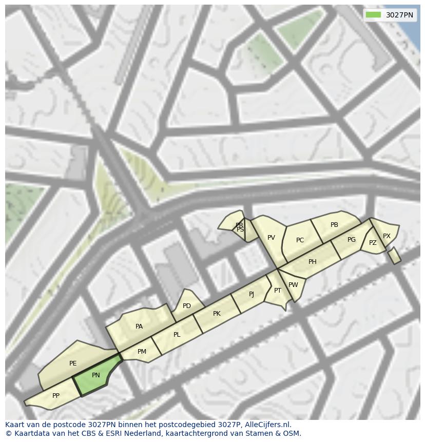 Afbeelding van het postcodegebied 3027 PN op de kaart.