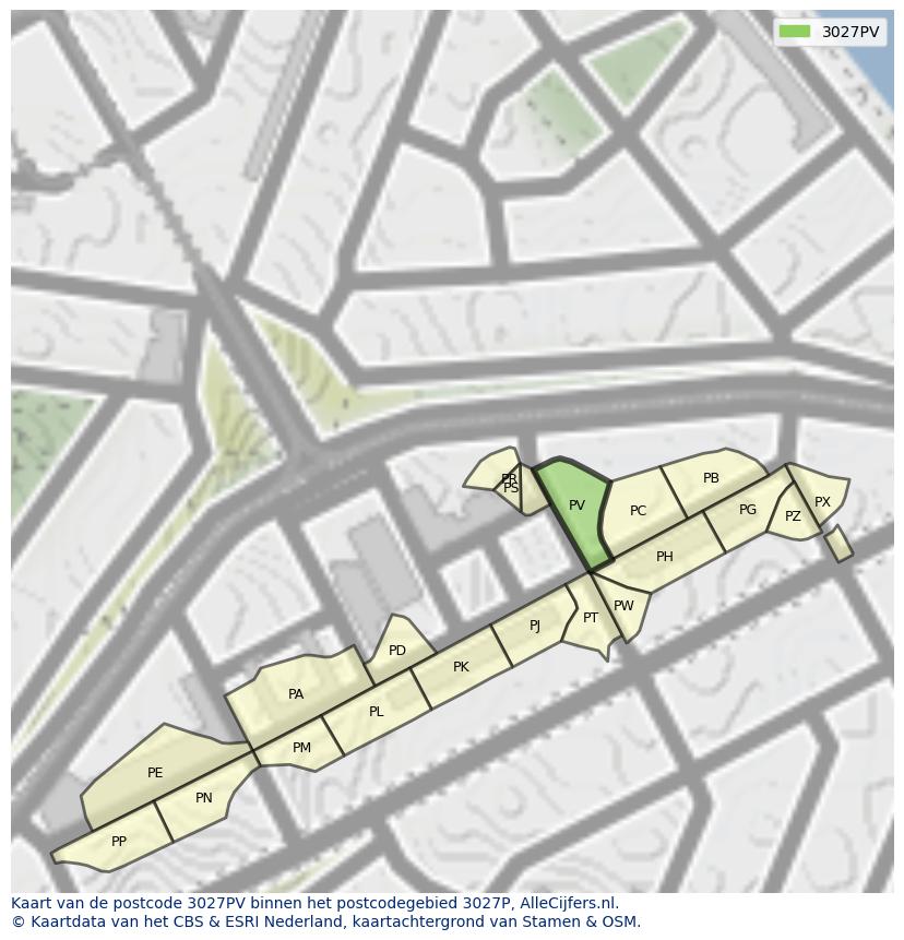 Afbeelding van het postcodegebied 3027 PV op de kaart.